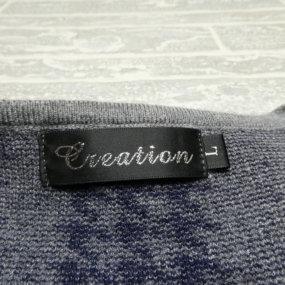 Creation‎ Sweater Womens Large Long Cardigan Gray Blue Angora Blend Pockets